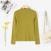 ZANZEA Autumn Spring Women Mockneck Long Sleeve Stretch Rib Knitted Sweater Undershirts