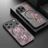 Coque Magnétique Motif Laçage Rose Pour iPhone 17 17e 16e 16 15 Pro 14 13 Pro Max Pour Magsafe Coque Rigide en PC Mate Translucide