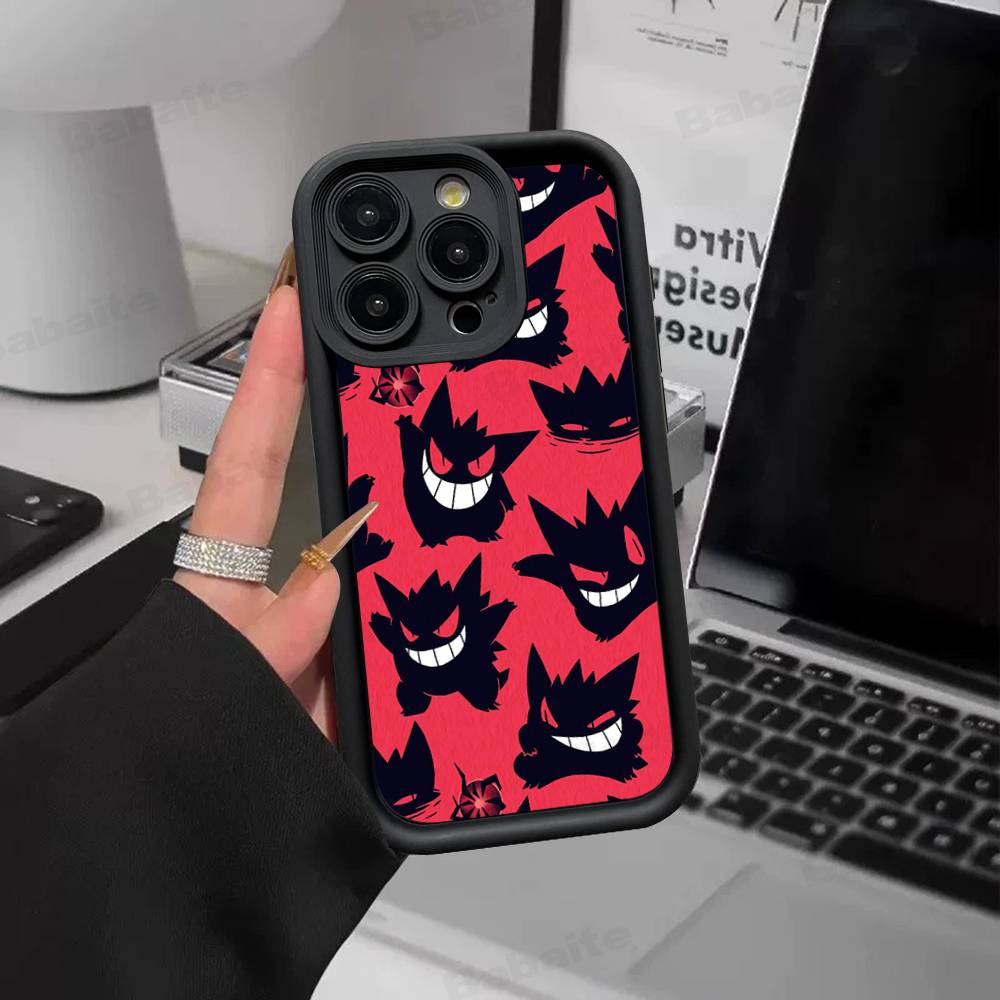 Anime P-Pokemon Gengar Phone Case For iPhone 11 12 13 16 15 17 14 Pro Max Soft Funda Silicone Cover