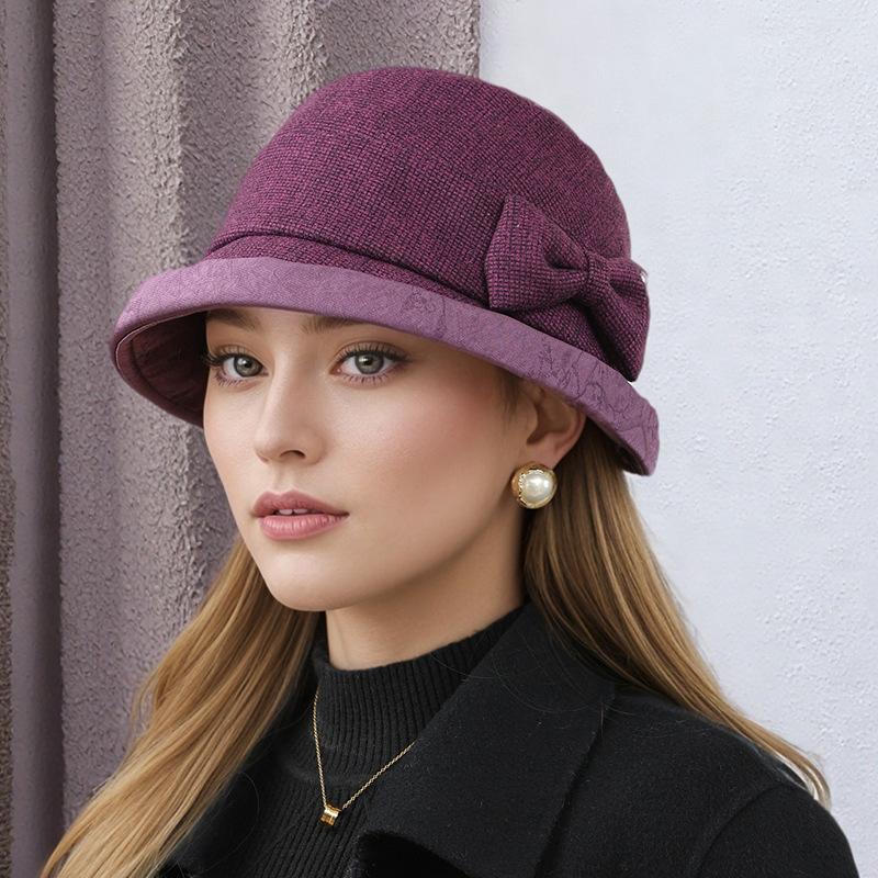 

Клетчатая шляпа-ведро с бантом, женская осенне-зимняя элегантная модная шляпа-панама one size фиолетовый