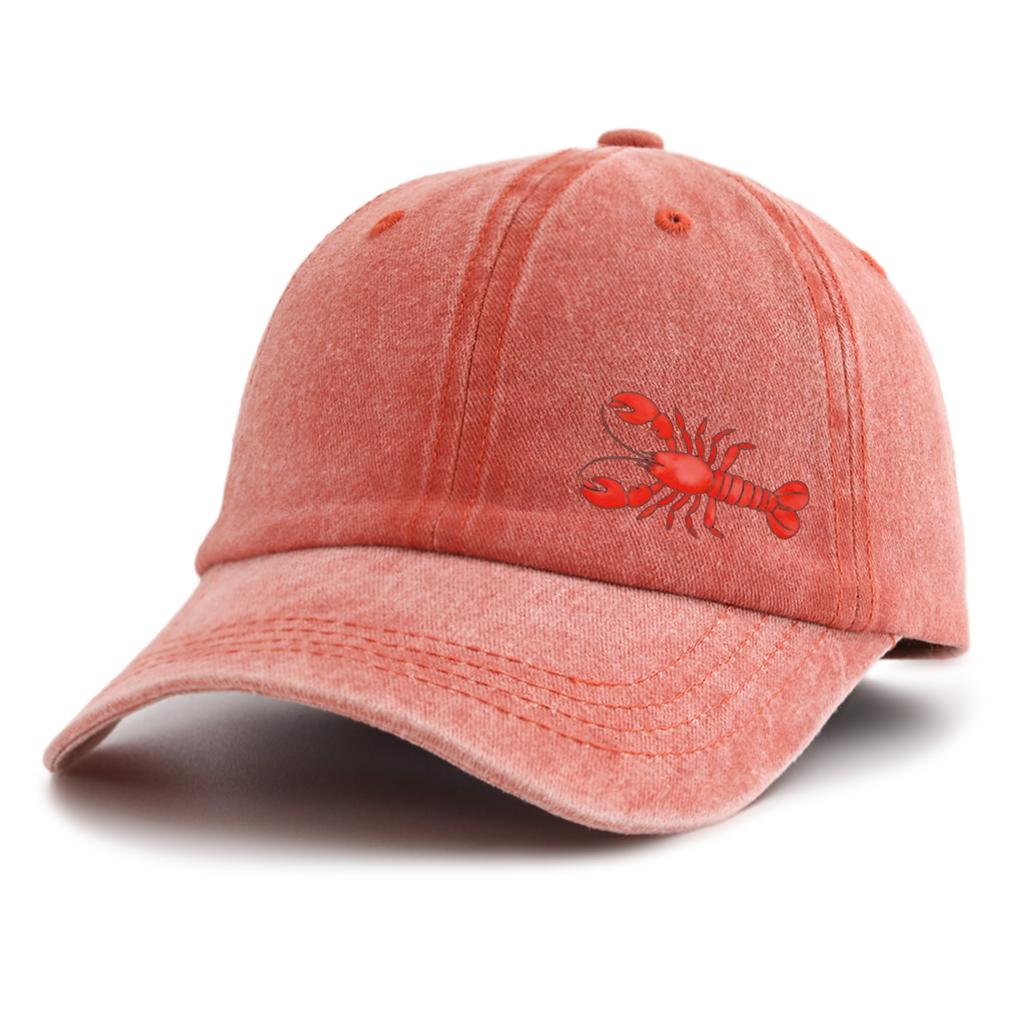 1pc Lobster Print Washed Baseball Cap for Adults, Minimalist Retro Style Casual Soft Adjustable Dad Hat, Perfect As Gift