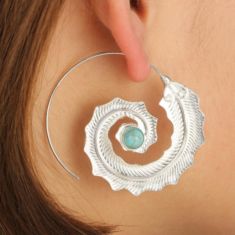 

Fashion Minimalist Spiral Leaves With Green Rhinestone Hoop Earrings Personality Retro Punk Earrings For Women срібний