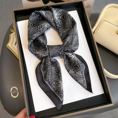 Retro Luxus Mode 70*70cm Damen Elegant Druck Seide Quadratischer Schal Weicher Hijab Haarband Halstuch Stirnband Foulard Band