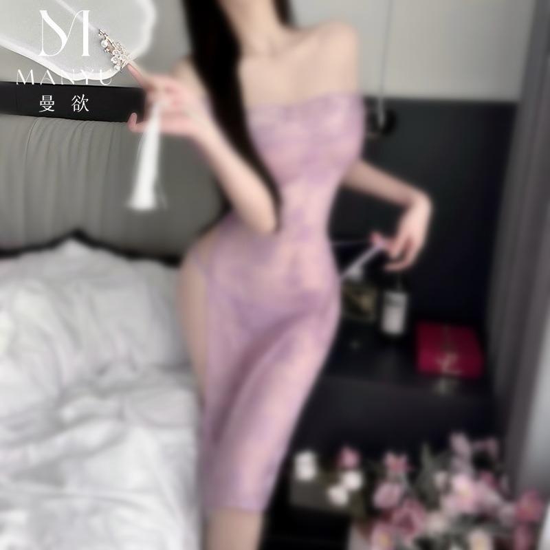 Wild Rose Sweet Perspective Cheongsam Sex Underwear Women's Sexy Pure Desire to Show Buttocks Avoid Temptation