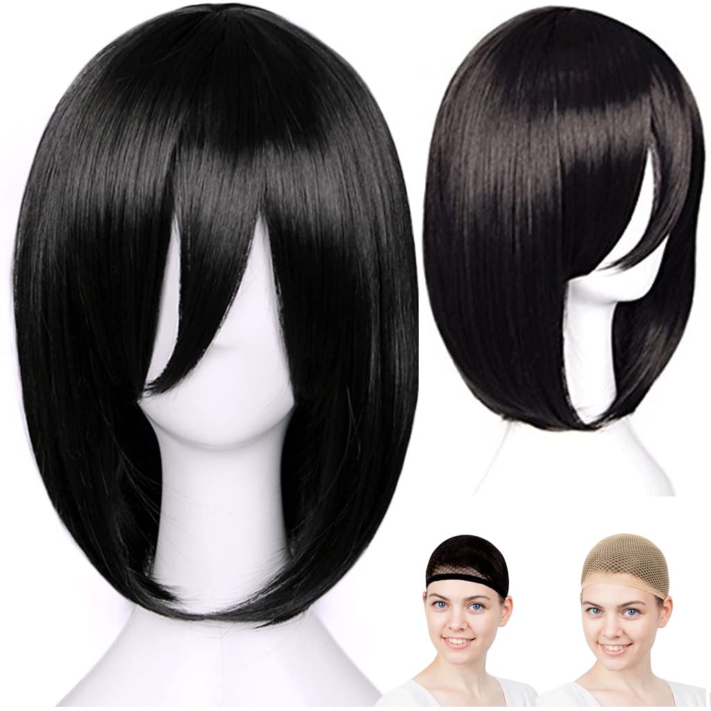 

CaseEden Cosplay Wig, Medium/Short, 40cm, Black, Includes 2 Wig Nets