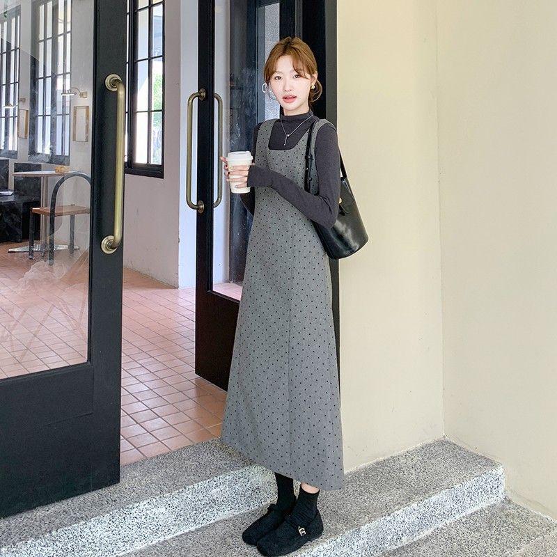 

Gray Polka Dot Wool Vest Dress - Korean Style, Autumn/Winter Collection L (for 110-125 jin)