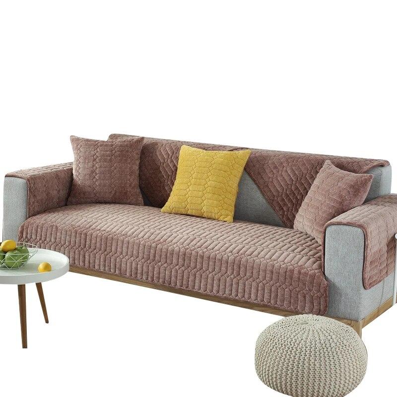 Crystal Velvet Sofa Polyester Winter Plush Sofa Cushion Uniform Color Modern Simple Sofa Cover