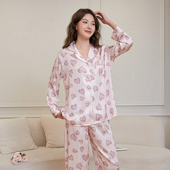 Clearance: Spring/Summer Ice Silk Pajama Set for Couples - Women's Imitation Silk