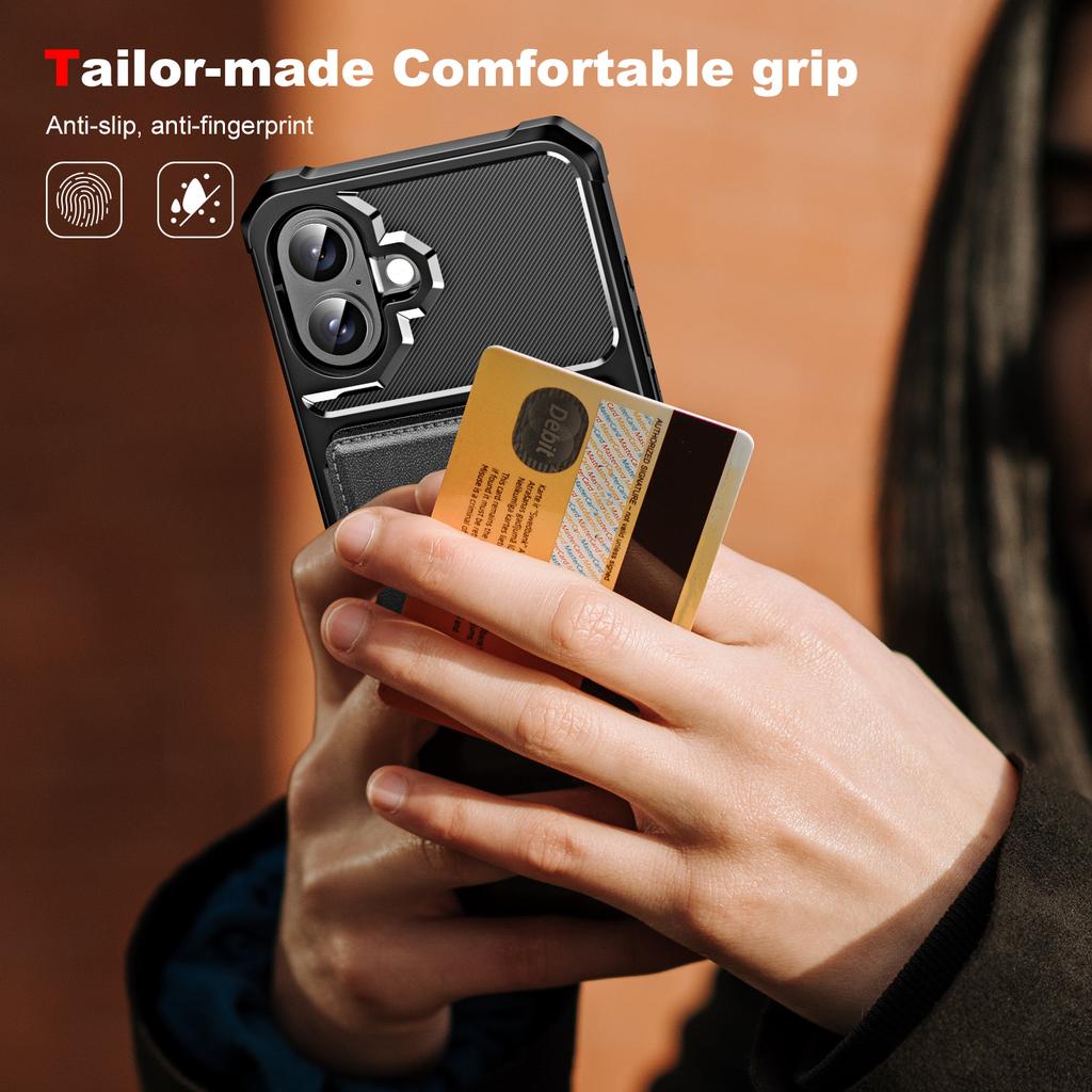 For iPhone 16 Case Card Slot Kickstand Leather+TPU Reinforced Corner Phone Cover