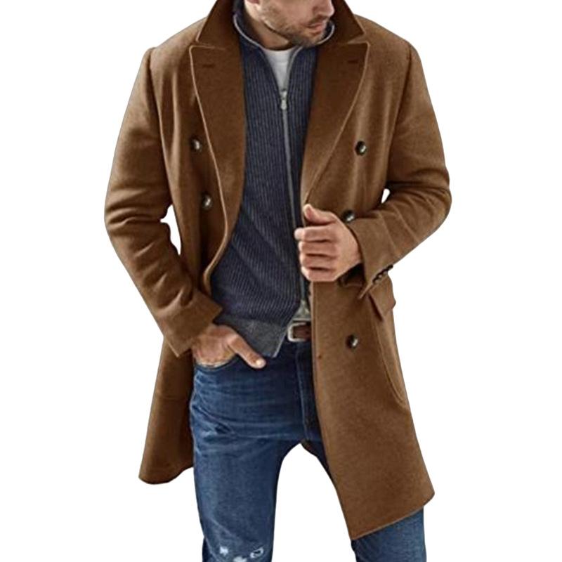 Großer Wollmantel für Herbst und Winter, Herren-Wollmantel, mehrfarbig, mehrfarbig, zweireihig