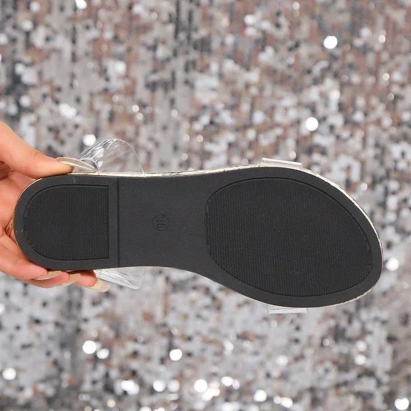 Fashion 2024 New Fashion Hot Selling Women's Sandals Transparent with Rhinestone Decoration Low Heel Solid Color Women's Shoes Zapatos