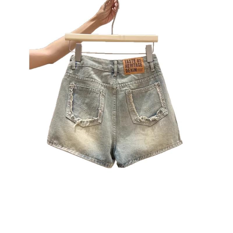 Women's Frayed High-Waisted A-Line Denim Shorts, Summer 2026, Thin, Loose, Plus Size, Wide-Leg Hot Pants