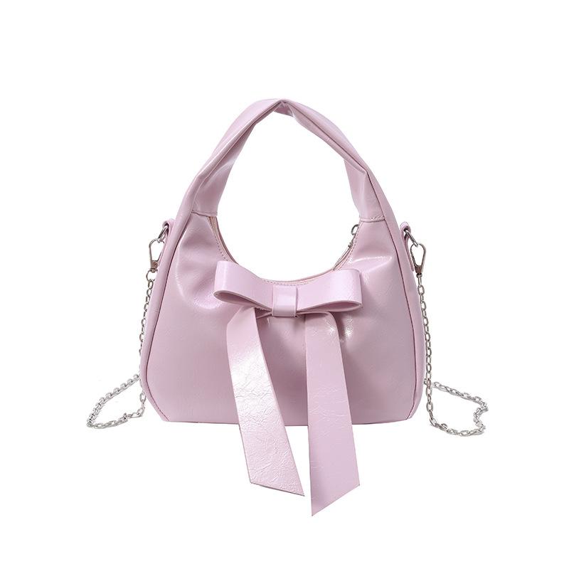 Sweet Bow Pu Shoulder Bags for Women Simple Solid Color Ladies Chain Crossbody Bag Versatile Portable Girls Handbags Clutch