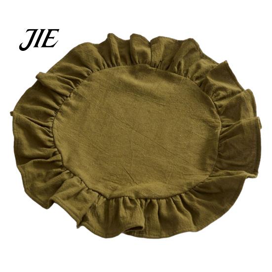 Dekorative Tischsets für Schminktisch 15 Zoll Boho Stoff Platzset, Rustikal Farmhaus Runder Rüschen Platzset, Unterlagen Heimdeko Waschbar Muschelförmig
