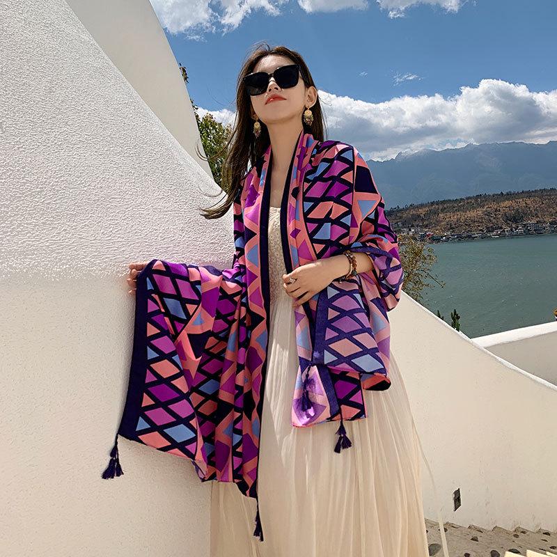 Ethnic Style Silk Scarf: Women's Sunscreen Shawl & Beach Towel