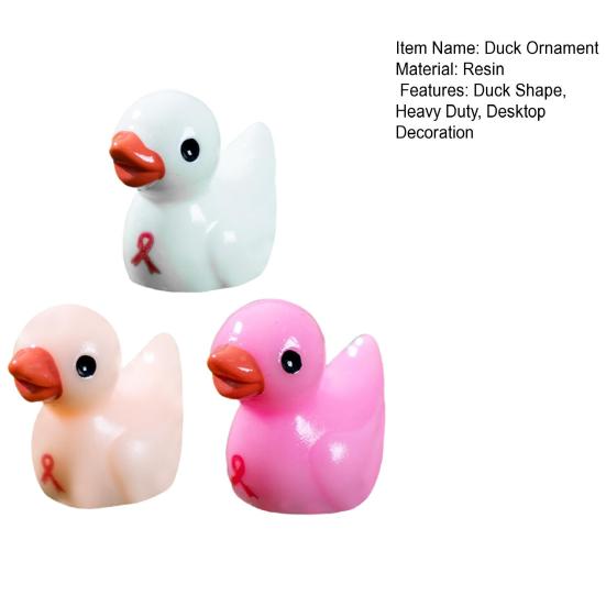 60Pcs Breast Cancer Mini Duck Figurine Red Ribbon Duck Resin Statue Miniature Animal Ornament Decoration Breast Cancer Awareness Month Gifts Party