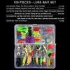 Scatola Set Attrezzatura Esche da Pesca 105 Pezzi Acqua Salata Morbide Dure Silicone Esche Artificiali Ami Esca da Pesca Crankbait Spinner Affondante