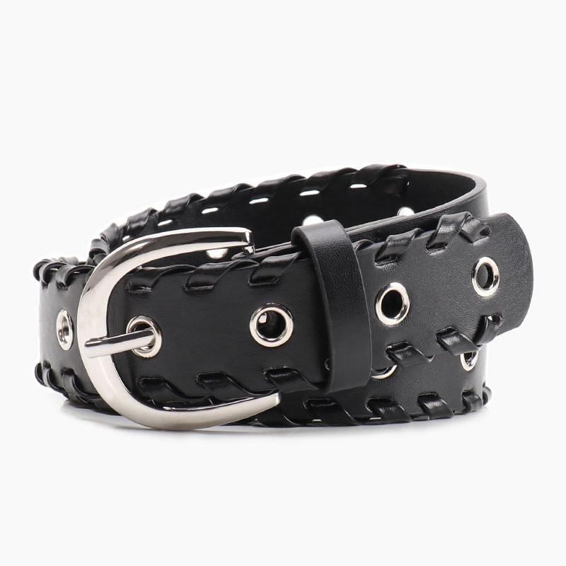 Hiphop Punk Women Pu Belt With Rope Punched Hollow Out Design For Wear Casual
