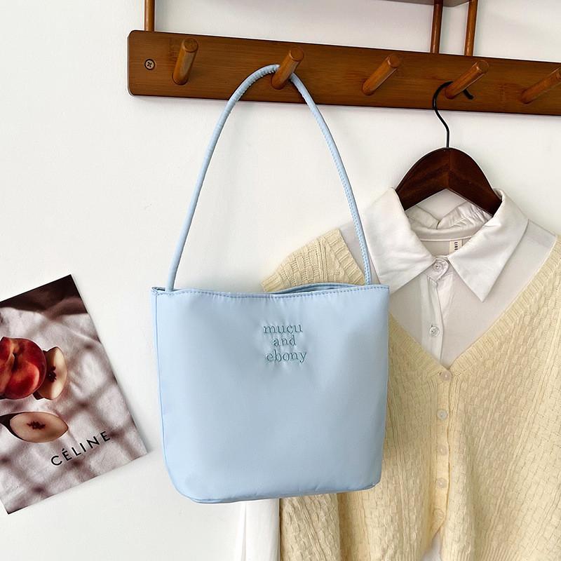 Water Bucket Bag For Women With Embroidery Nylon Casual Small Crossbody Purse For Daily Use