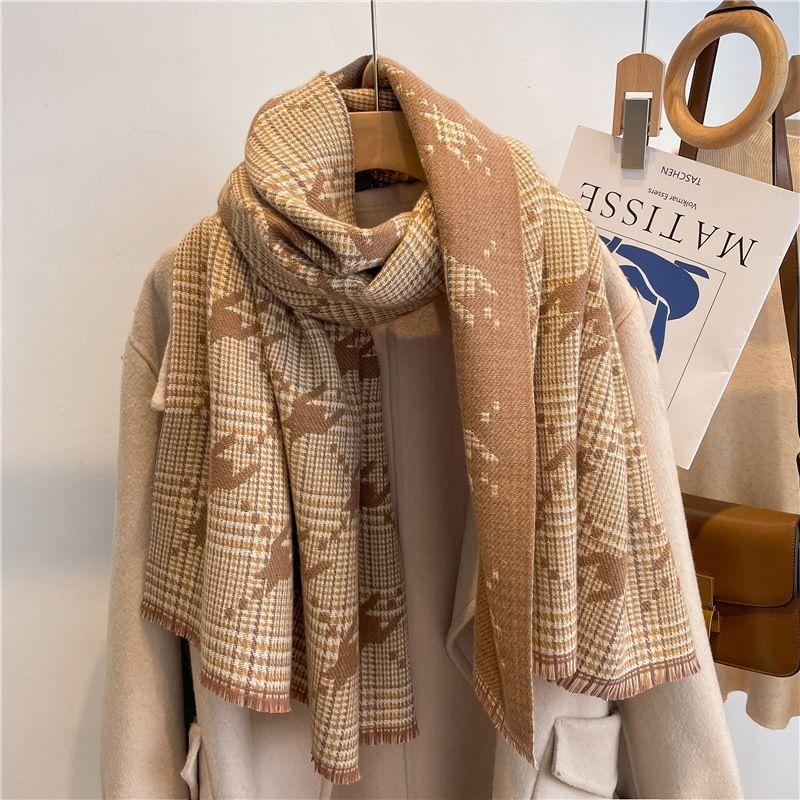 Scarf Women's Winter Korean Style New Imitation Cashmere Classic Houndstooth Plaid Long Warm Scarf Versatile High End Trendy