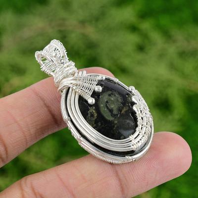 Oval Kambaba Jasper Stone Boho Wire Wrapping Pendant Jewelry 925 Sterling Silver