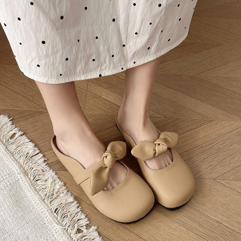 Soft-soled bag head slippers, one foot and half drag single shoes, 2025 summer new French bow women's lazy shoes