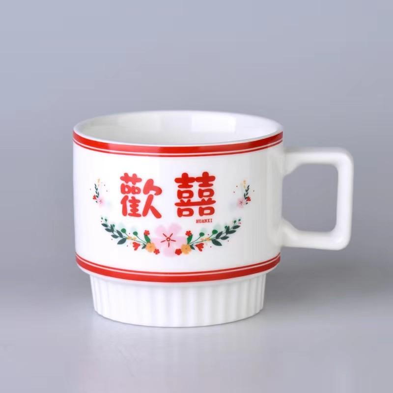 Creative wedding souvenir mug ceramic stacked cup couple cup gift box set high value water cup