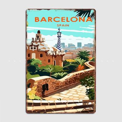 Barcelona Spain City View Travel Scenic Spot Poster Metal Sign Custom Retro Kitchen Tin Wall Room Decoration Home Decor