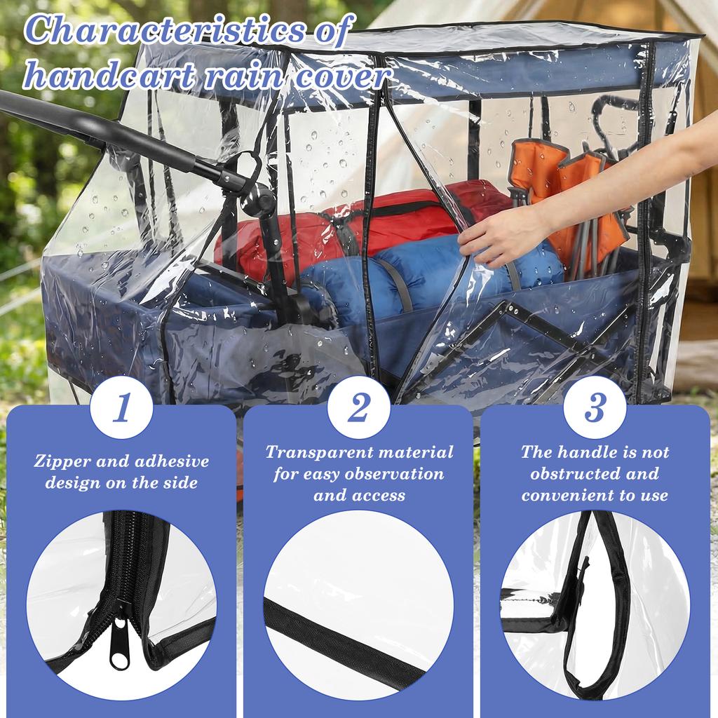 Outdoor Foldable Camper Trolley Rain Cover Transparent Dust Cover with Zipper Universal Handcart Accessories Windproof Cover