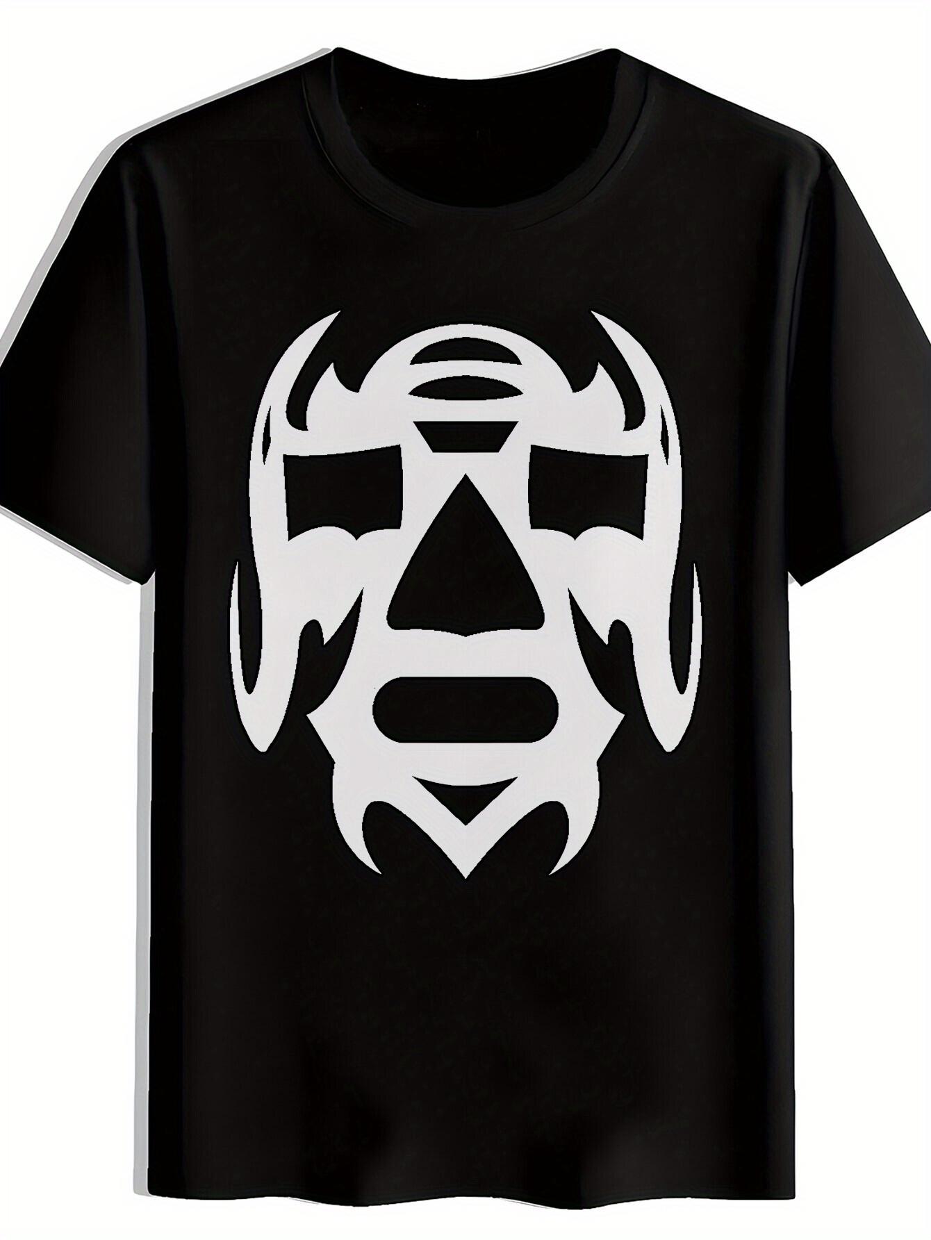

Black Graphic T-shirt with White Skull Design - Casual Polyester Round Neck Tee for Summer S