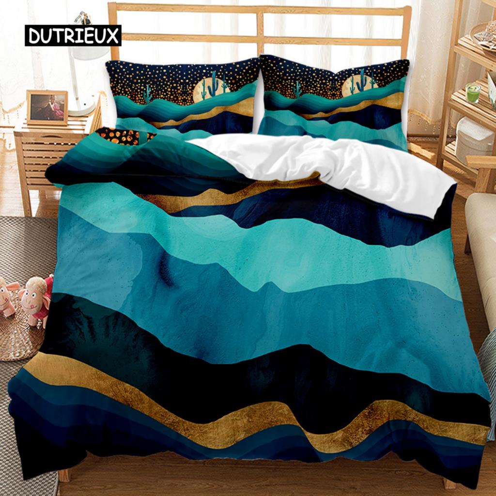 

Комплект постельного белья из мрамора с черно-белой золотой абстрактной мраморной текстурой, напечатанный черно-белый двуспальный комплект постельного белья из полиэстера размера «king-size» EU single(135x200cm)