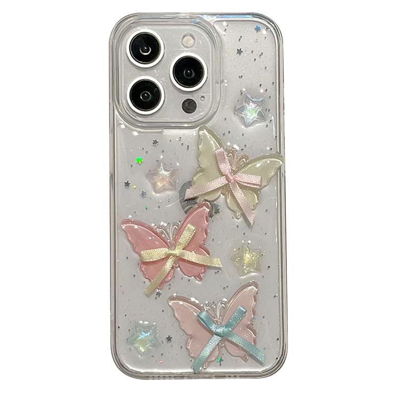 For IPhone17promax Butterfly Glue Star Mobile Phone Case for Apple 17 Transparent Women's Model 15pro Japanese Style