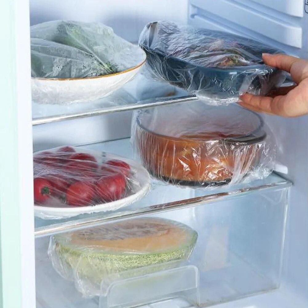 100pcs Reusable Plastic Wrap Elastic Food Lids For Fruit Bowls Cups Caps Storage Kitchen Fresh Keeping Saver Bag