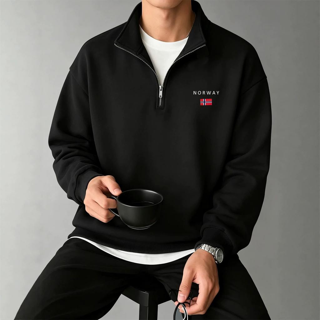 Casual semi-open sweater, Norwegian city chest small label men's basic long-sleeved bottoming jacket