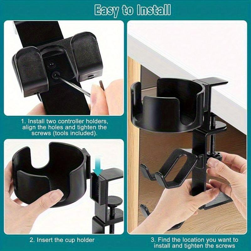 Rotating 4-In-1 Gaming Desk Organizer with Cup Holder and Headphone Holder - Adjustable Controller Holder, Ideal Christmas