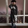 Felpa con Stampa di Lettere Unisex e Pantaloni Larghi Tuta Hip Hop Set da 2 Pezzi