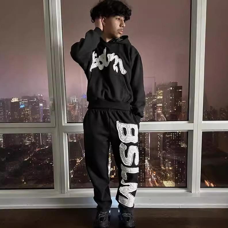 Felpa con Stampa di Lettere Unisex e Pantaloni Larghi Tuta Hip Hop Set da 2 Pezzi