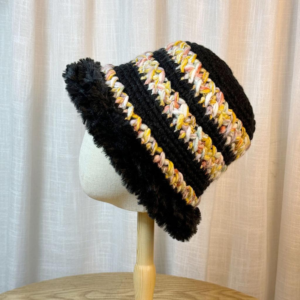 Colorful Knitted Woolen Hat for Women in Winter Large Head Circumference Thickened Warm Plush Hat Versatile Face Showing Small Basin Hat