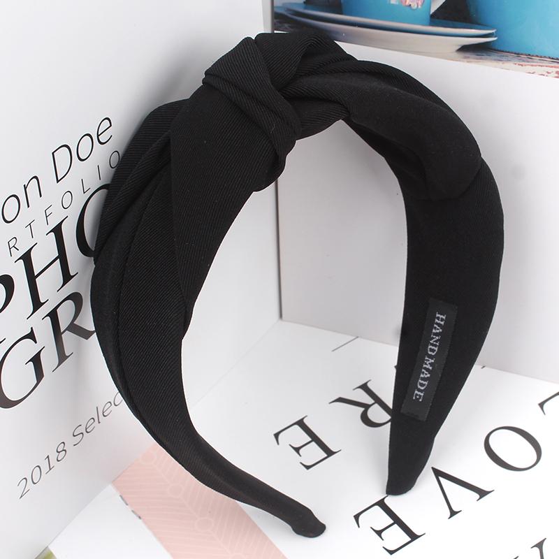 Nieuwe Mode Dames Hoofdband Effen Brede Zijkant Haarband Knoop in het Midden Casual Turban Hoofddeksel voor Volwassenen Haaraccessoires zwart