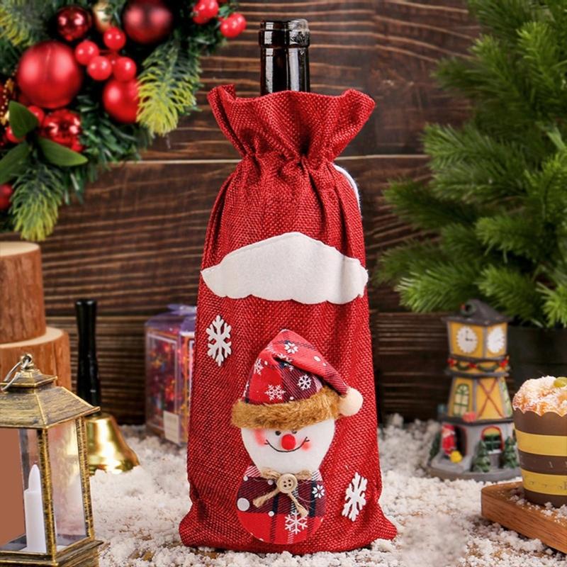 Weihnachtsfeier Dekorationsset 4 Stück Wiederverwendbarkeit Weihnachtsmann Flaschenhüllen für Festival Tischdekoration Haus Bar Zubehör