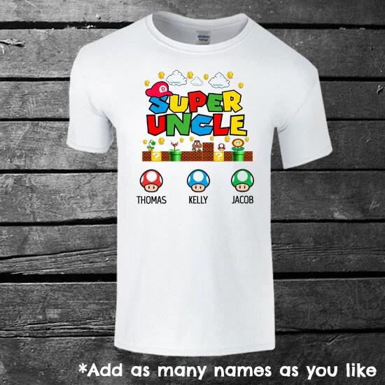 Super Uncle Perosnalised T-shirt Father s Day Mens Ladies Kids Gift Super Mario M