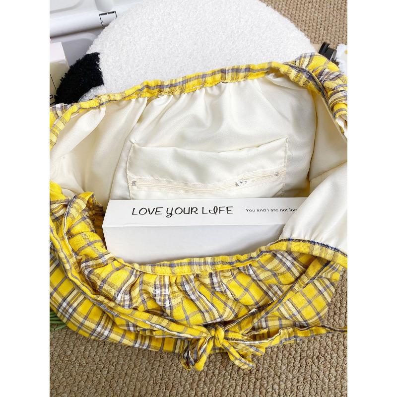 Korean Style Ruched Tote Bag, Plaid Large Capacity Shopping Handbag, Chic Versatile Single Shoulder Commuter Purse KTB