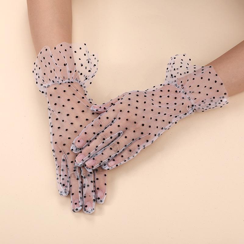 Women's Retro Black Polka Dot Lace Gloves - Thin Mesh for Sun Protection & Photography