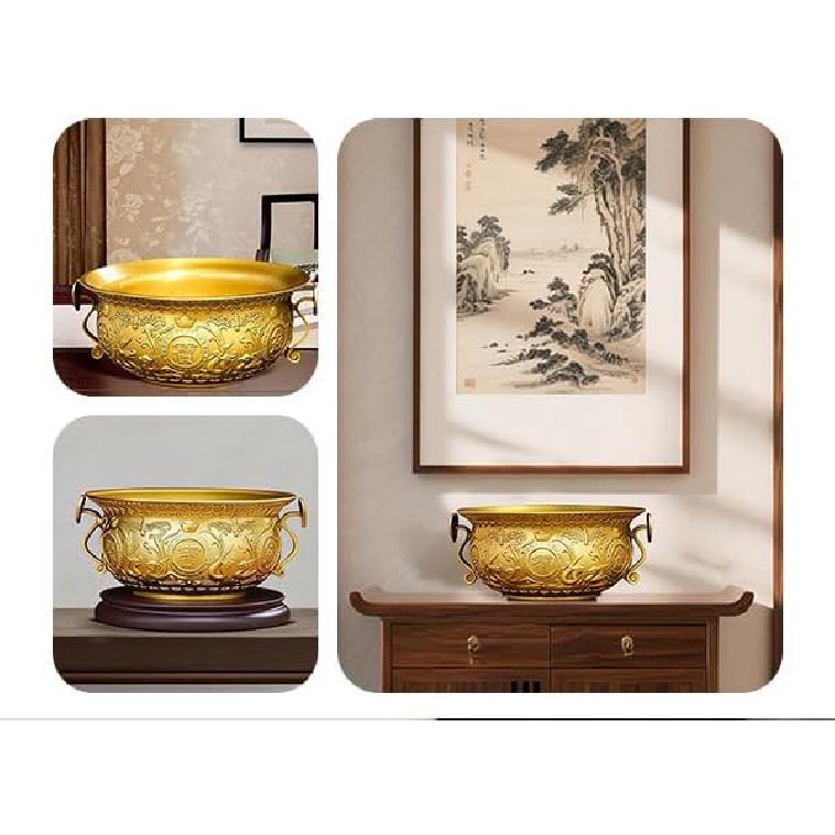 Aris & Juno Brass Treasure Bowl - Traditional Chinese Style, Perfect for Home or Office To Attract Wealth and Good Fortune (Length: 13 Cm)