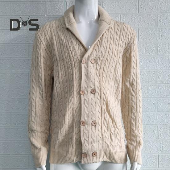 Осінь-зима Чоловічий светр Двобортний ґудзики з лацканами з довгими рукавами Крученої текстури Однотонне товсте еластичне в’язане пальто