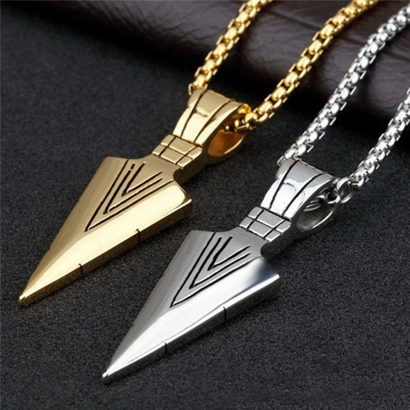 Men's Fashion Jewelry Gold Silver Arrow Head Pendant Long Chain Necklace Gift