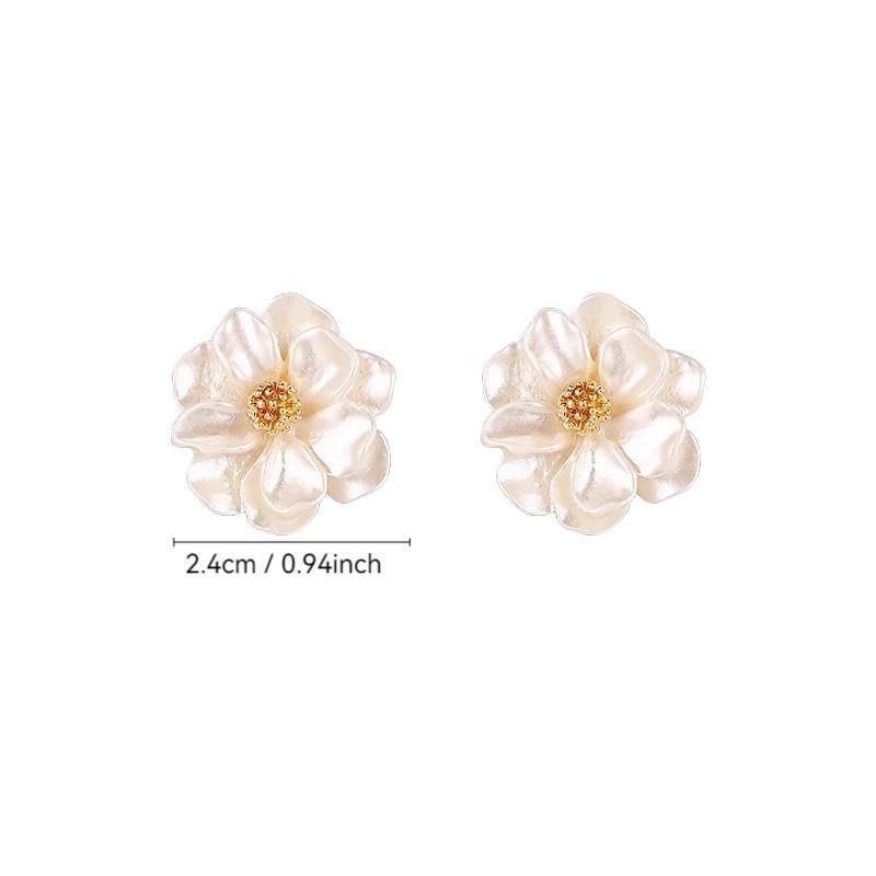 White Silver Camellia Flower Stud Earrings - Luxurious Women's S925 Silver Stud Earrings - High-end Ear Jewelry