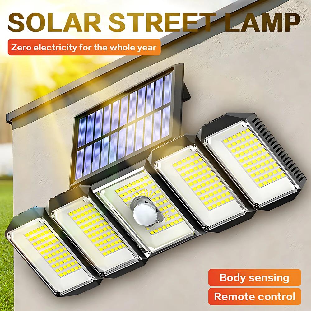 Solar Lights Outdoor, Solar Motion Sensor Lights 4Head Outdoor Lights with Wide Angle Wireless Security Light for Fence Patio
