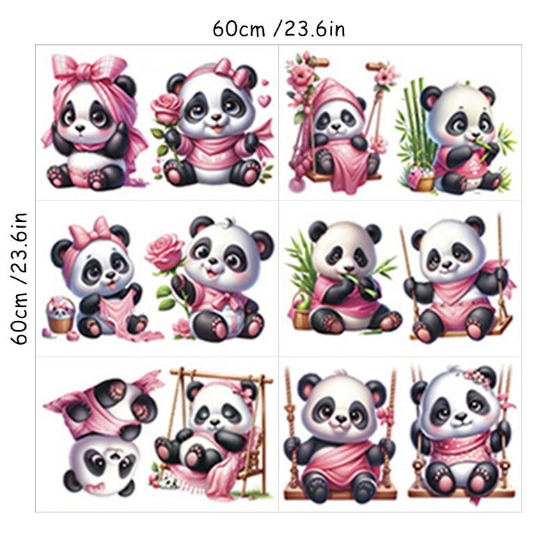 Cute Pink Baby Panda Rose Toilet Stickers For Home Decoration Wedding Living Room Bedroom Vinyl Wall Art Romantic Warm Wallpaper