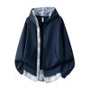 Unisex Kareli Kapüşonlu Fermuarlı Sweatshirt Sahte İki Parça Oversize Günlük Kazak